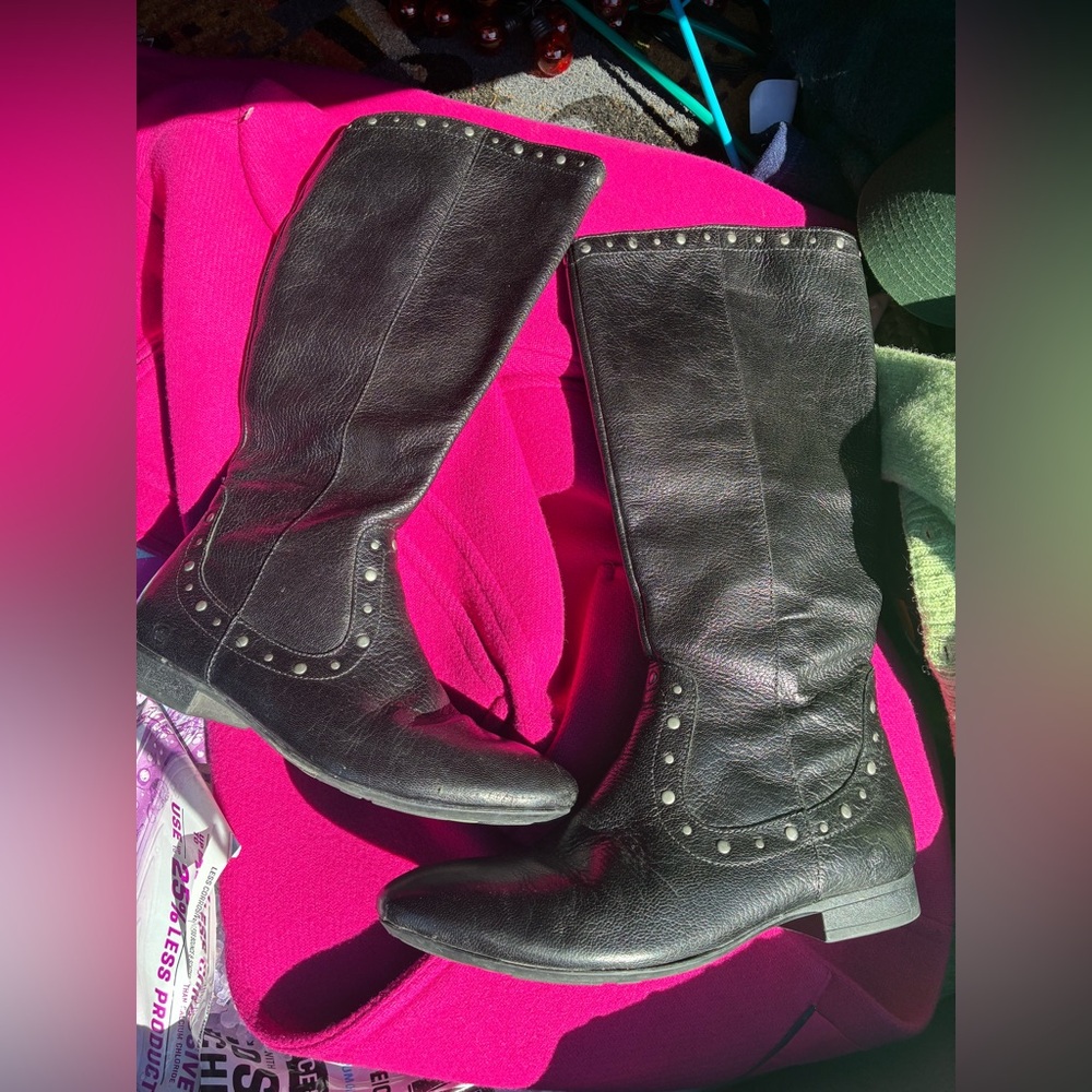 Born black leather low heeled studded boots-7.5 Mint!